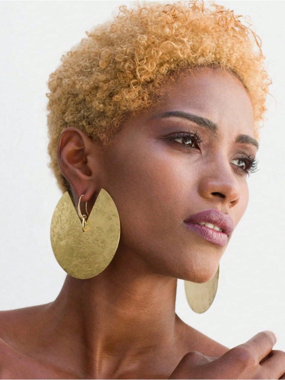 Gold Disc Statement Earrings - Women Jewelry R 398 - Picture 2 of 4